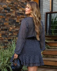 Vestido Curto Plus Size Liberty Manga Longa