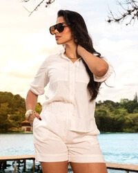 Camisa Plus Size Alongada com Elastico na Manga