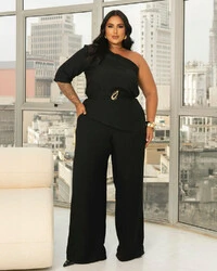 Conjunto Plus Size Calça Pantalona e Blusa Assimetrica