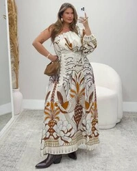 Vestido Longo Plus Size Manga Longa Nula