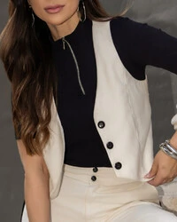 Colete Plus Size Alfaiataria Botões Alice