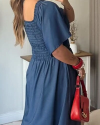 Vestido Plus Size Longo Com Elastex e Manga Tencel
