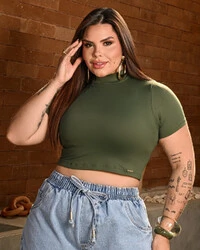 Tshirt Cropped Plus Size Poliamida Verde