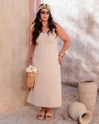 Vestido Plus Size Linho Elegante Midi