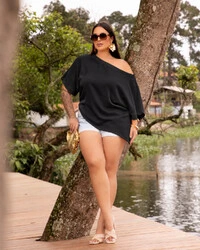 Blusa Plus Size Assimetrica Acetinada
