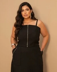 Conjunto Plus Size Saia Midi e Cropped Zíper