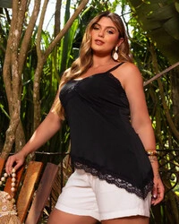 Blusa Plus Size Assimetrica Alcinha com Renda | Maria Francia