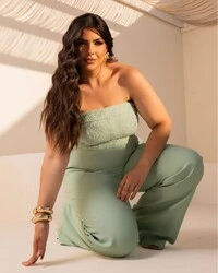 Conjunto Plus Size Cropped Bordado Tomara que Caia e Pantalona — Verde | Divas Voga