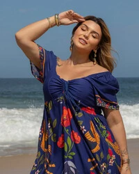 Vestido Plus Size Longo Cigana com Amarril Busto