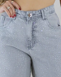 Calça Plus Size Wide Leg Jeans com Brilhos