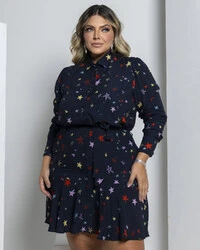 Vestido Plus Size Manga Longa Star
