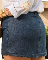 Short Saia Transpasse Jeans Plus Size