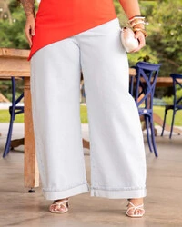 Calça Pantalona Plus Size Jeans