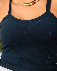 Blusa Plus Size Canelada com Brilhos