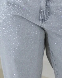 Calça Plus Size Wide Leg Jeans com Brilhos