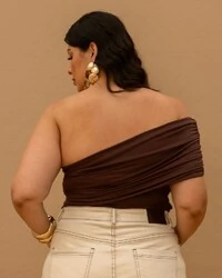 Blusa Plus Size Ombro Unico Drapeado