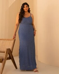 Vestido Longo Plus Size Malha Trabalhada