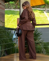 Conjunto Plus Size Calça Pantalona e Blazer Amarração