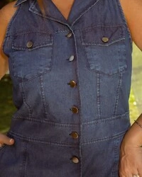 Vestido Plus Size Curto Jeans Botões Elastex