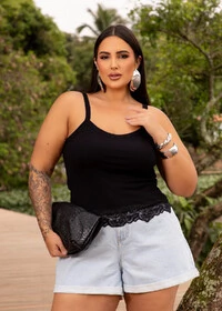 Blusa Plus Size Alcinha com Renda Tellos