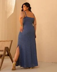 Vestido Longo Plus Size Malha Trabalhada