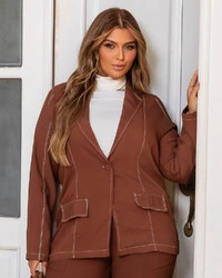 Blazer Plus Size Alongado Pesponto