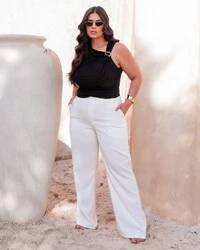 Calça Pantalona Plus Size Alfaitaria Elegante