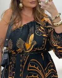 Vestido Longo Plus Size Manga Longa Nula