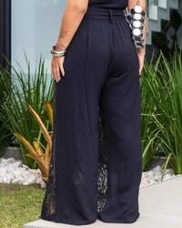 Conjunto Plus Size Cropped e Calça Detalhe Renda
