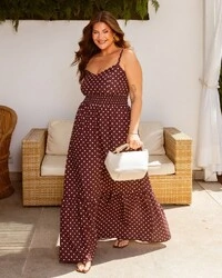 Vestido Plus Size Longo Poá