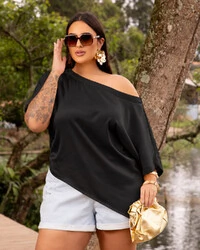 Blusa Plus Size Assimetrica Acetinada