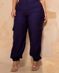 Conjunto Plus Size Aladim Cropped Tomara que Caia e Calça Cargo — Bege e Azul | Rosa Miliossi