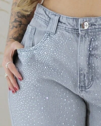Calça Plus Size Wide Leg Jeans com Brilhos