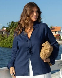 Blusa Plus Size Linho com Amarril