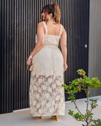 Conjunto Saia Longa Renda e Cropped Plus Size