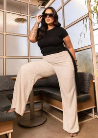 Calça Plus Size Pantalona de Linho Elastico Cintura | Tellos Store