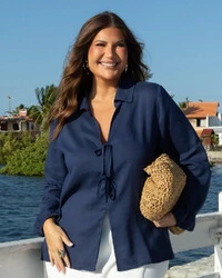 Blusa Plus Size Linho com Amarril