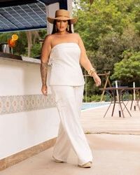 Calça Plus Size Pantalona Cargo Viscolinho