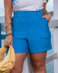 Short Plus Size Alfaiataria Bolsos Frontais