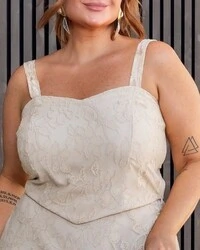 Conjunto Saia Longa Renda e Cropped Plus Size