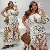 Vestido Longo Plus Size Manga Longa Nula