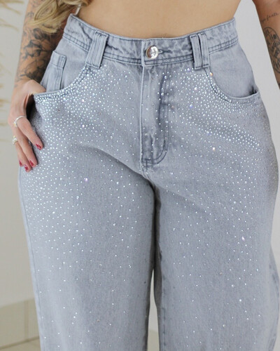 Foto Calça Plus Size Wide Leg Jeans com Brilhos | Fofinhas Plus Size