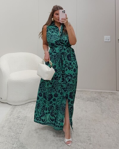Foto Vestido Chemise Plus Size Estampa Hortensia