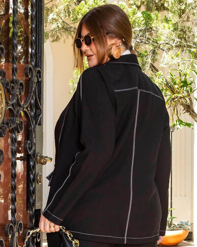 Foto Blazer Plus Size Alongado Pesponto
