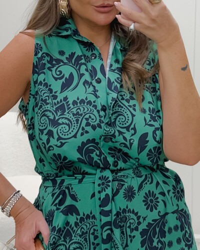 Foto Vestido Chemise Plus Size Estampa Hortensia