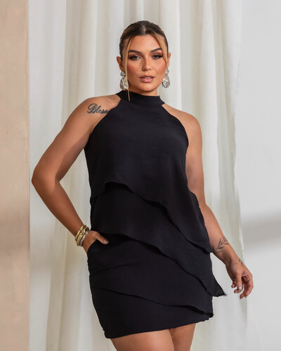 Foto Conjunto Plus Size Short Saia e Blusa Assimetrica com Camadas