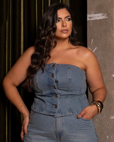 Foto Corpete Tomara que Caia Jeans Botões