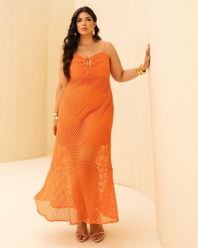 Foto Vestido Longo Plus Size Telado