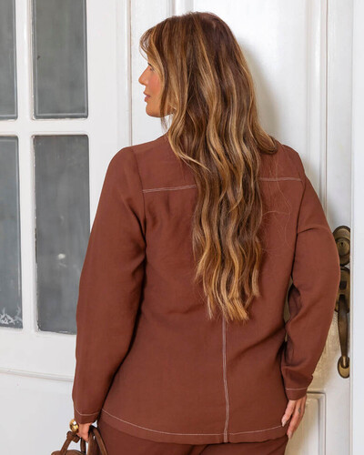 Foto Blazer Plus Size Alongado Pesponto