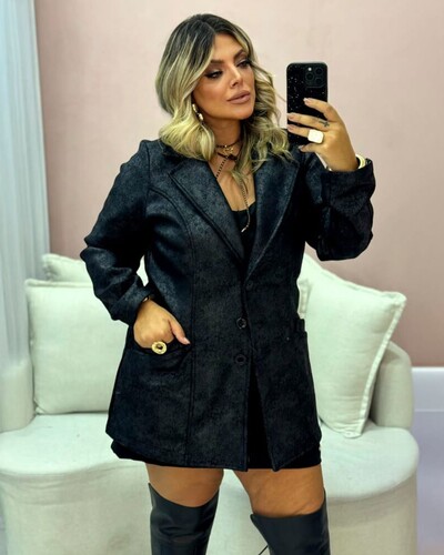 Foto Casaco Plus Size Lã Batida